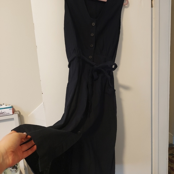 Barbour Linen Cotton Blend Summer Casual Midi Dress Navy Blue Size 8 Buttons - Picture 8 of 14